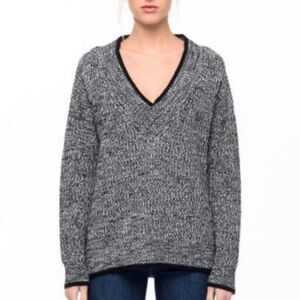 John + Jenn Chunky Knit Black and White V-Neck Sweater